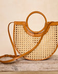 Bristol Brown Leather Weave Rattan Handbag