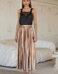 Metallic Pleated Maxi Skirt