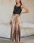 Metallic Pleated Maxi Skirt