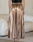 Metallic Pleated Maxi Skirt