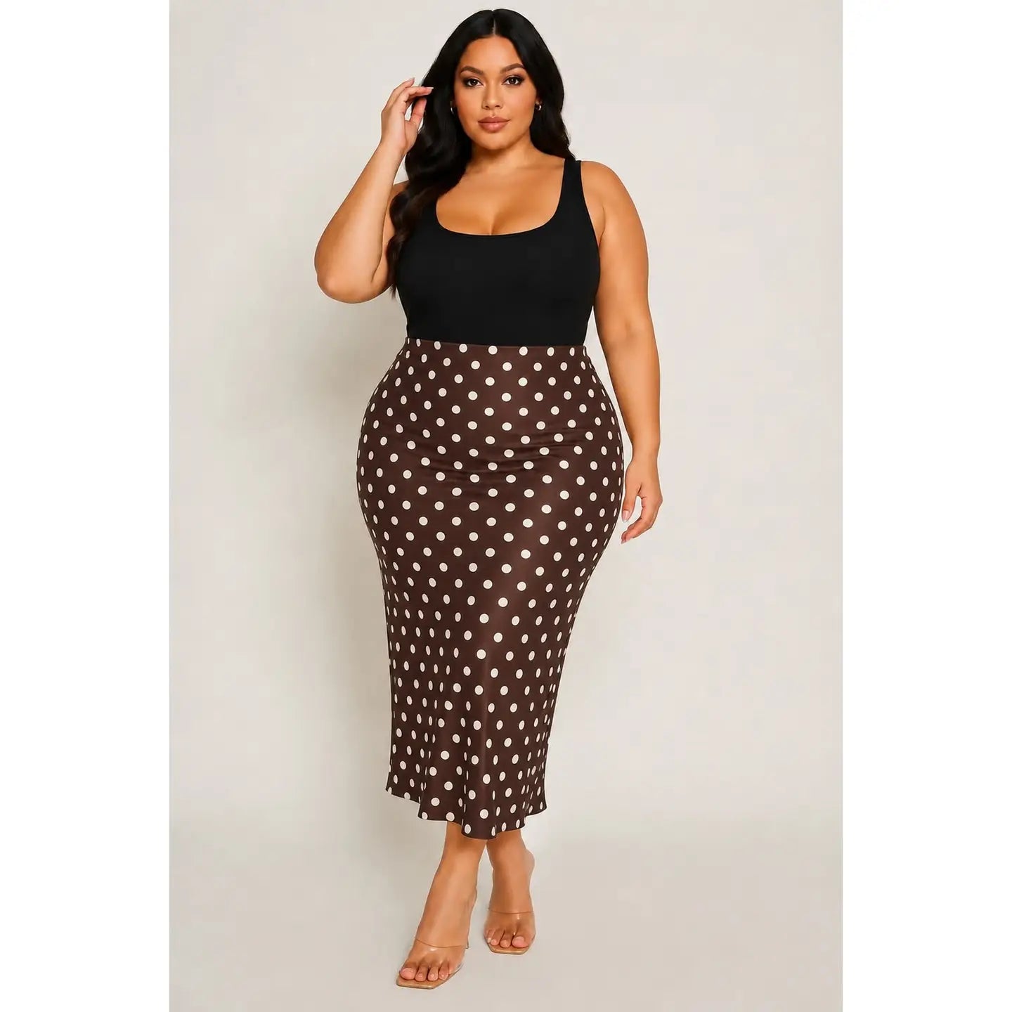 Cocoa Polka Dot Midi Skirt - Plus Size