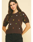 Etta Embroidered Short Sleeve Sweater