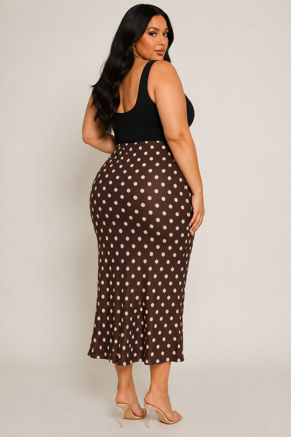 Cocoa Polka Dot Midi Skirt - Plus Size