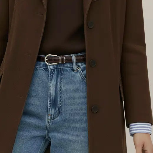Skinny Croco Belt with Silver Equestrian Buckle