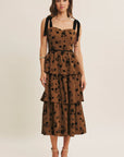 Luna Floral Flocked Tiered Midi Dress