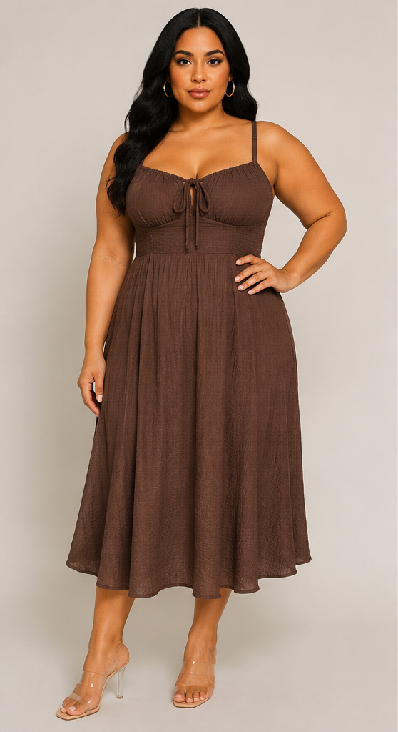 Shiloh Smocked Tie Front Midi Dress - Plus Size