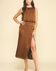 Clarissa Silky Side Slit Midi Dress
