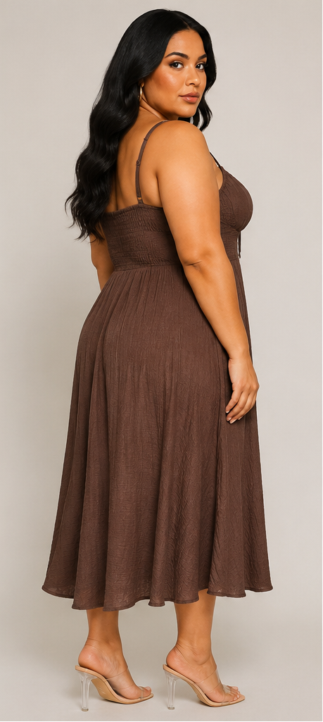 Shiloh Smocked Tie Front Midi Dress - Plus Size