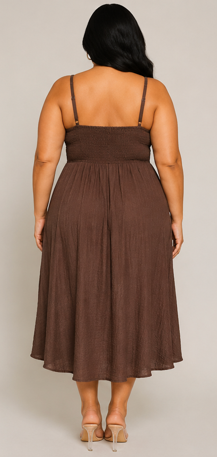 Shiloh Smocked Tie Front Midi Dress - Plus Size