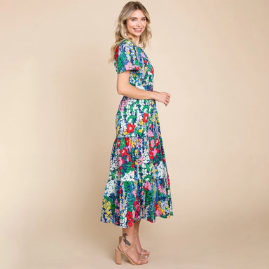 Callie Tiered Floral V Neck Midi Dress - Plus Size