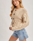 Cropped Cable Knit Cardigan
