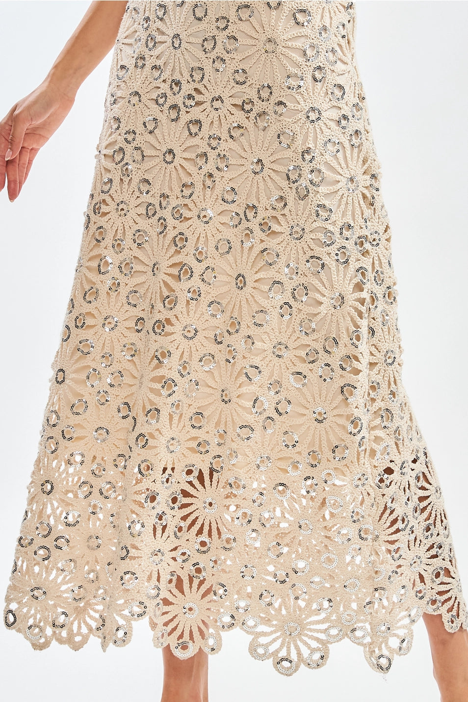 Luna Lace Floral Midi Dress with Sequin Accents