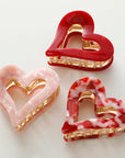 Heart Metal Claw Clip - Marbled Pink/Red