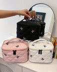 Bow Embroidered Cosmetic Bag