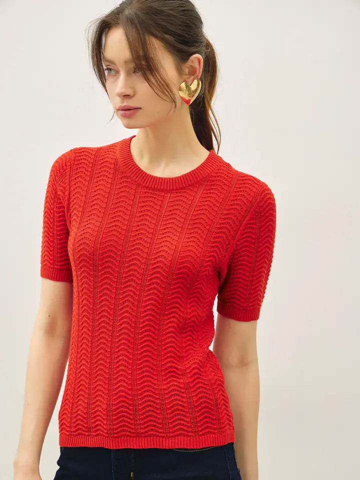 Claire Chevron Short Sleeve Sweater
