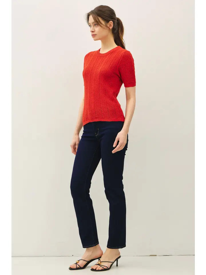 Claire Chevron Short Sleeve Sweater