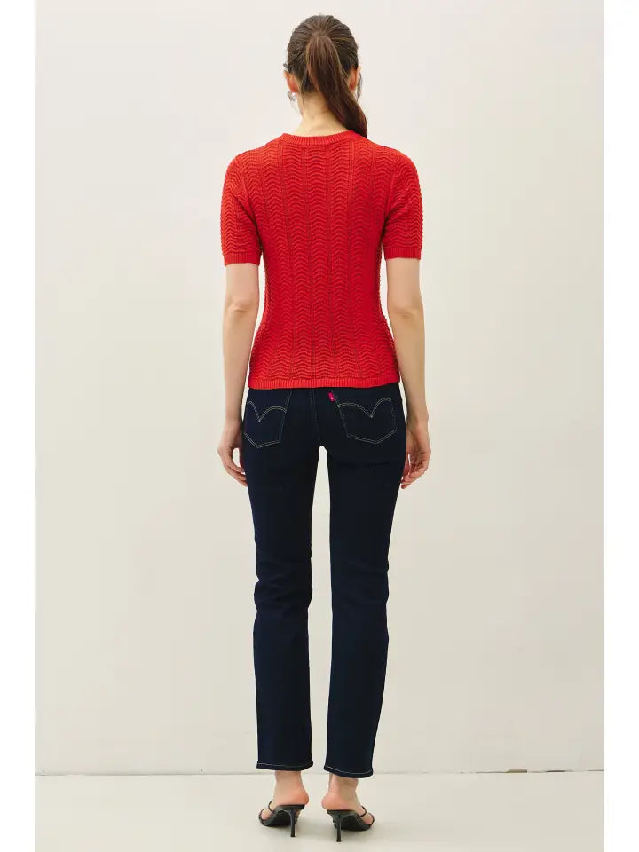 Claire Chevron Short Sleeve Sweater