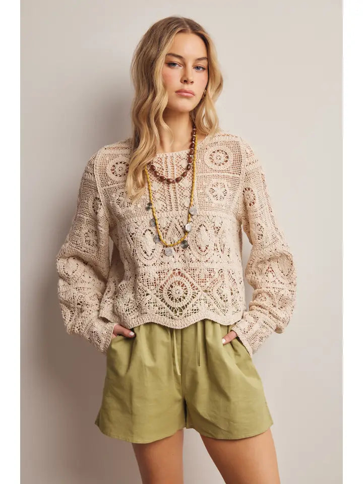 Claire Crochet Lace Long Sleeve Top