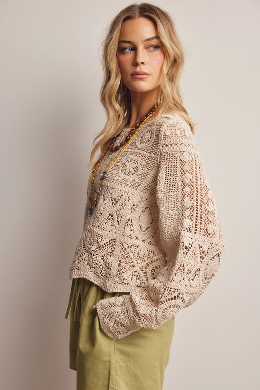 Claire Crochet Lace Long Sleeve Top