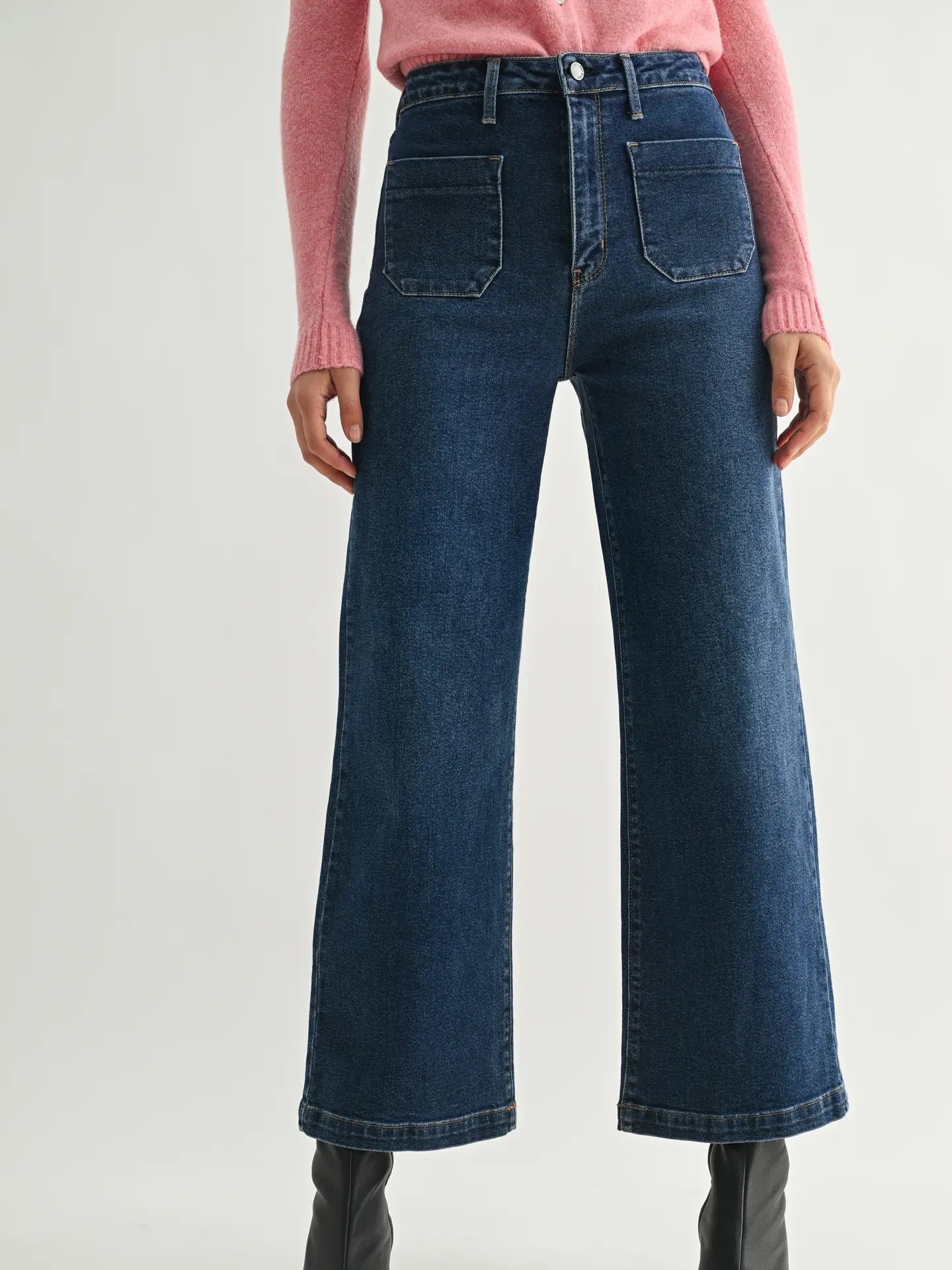 Patch Pocket Wide Leg Denim