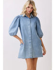Darla Denim Puff Sleeve Mini Dress - Plus Size