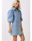 Darla Denim Puff Sleeve Mini Dress - Plus Size
