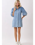 Darla Denim Puff Sleeve Mini Dress - Plus Size