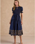 Eloise Embroidery Knit Detail Midi Dress