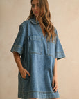 V-Neck Denim Tunic Dress