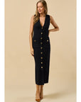 Sleeveless Sweater Button Down Maxi Dress