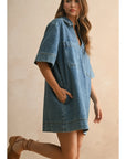 V-Neck Denim Tunic Dress