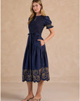 Eloise Embroidery Knit Detail Midi Dress