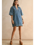 V-Neck Denim Tunic Dress