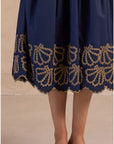 Eloise Embroidery Knit Detail Midi Dress