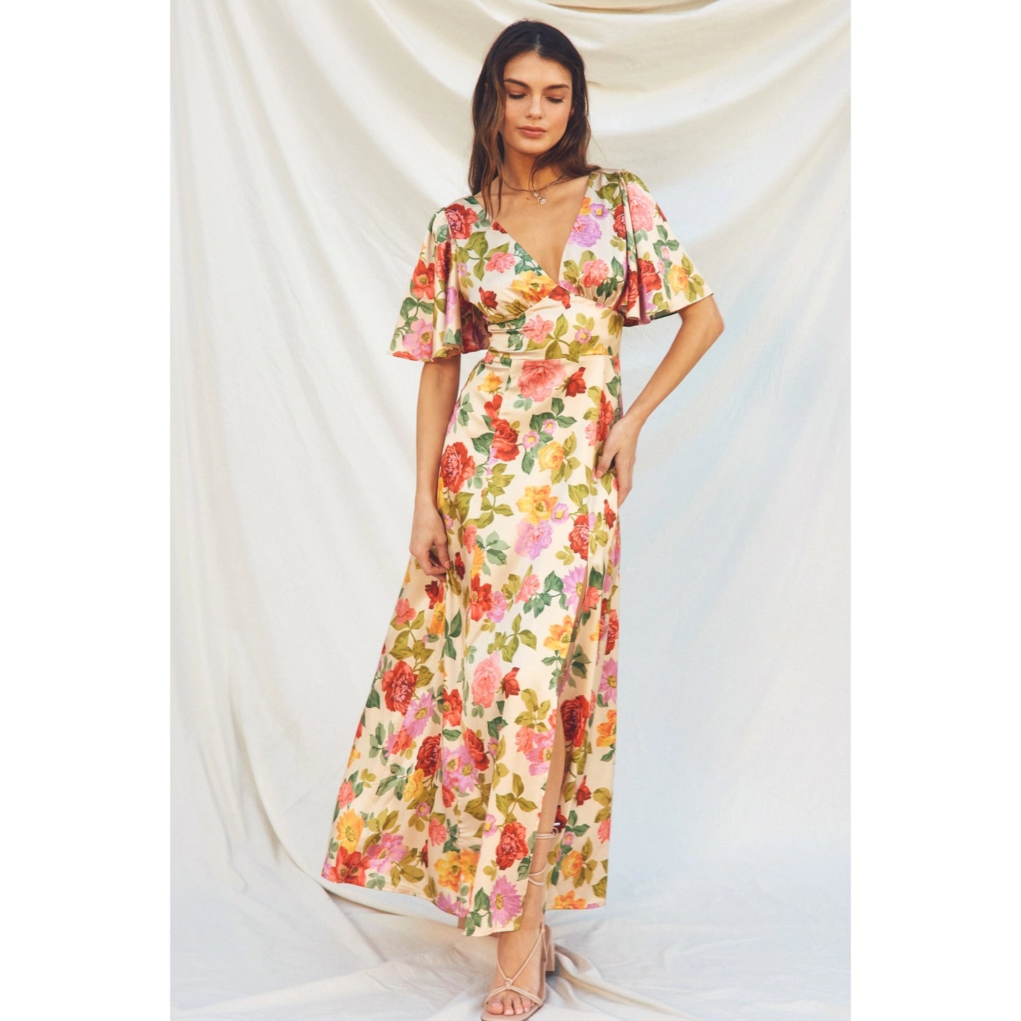 Giselle Midi Dress with Flutter Sleeves