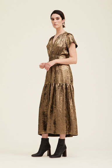 Genova Gold Shine Midi Dress - Final Sale Item