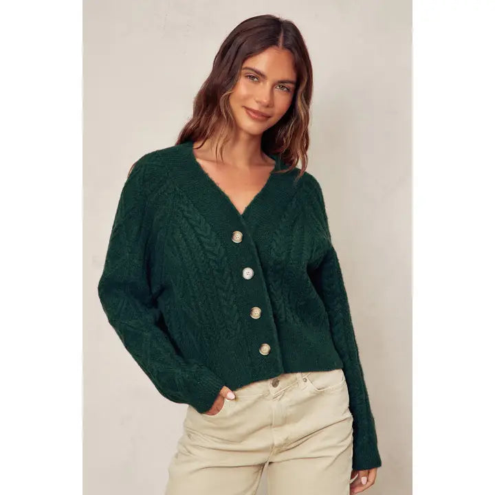 Fuzzy Cable Knit Cardigan