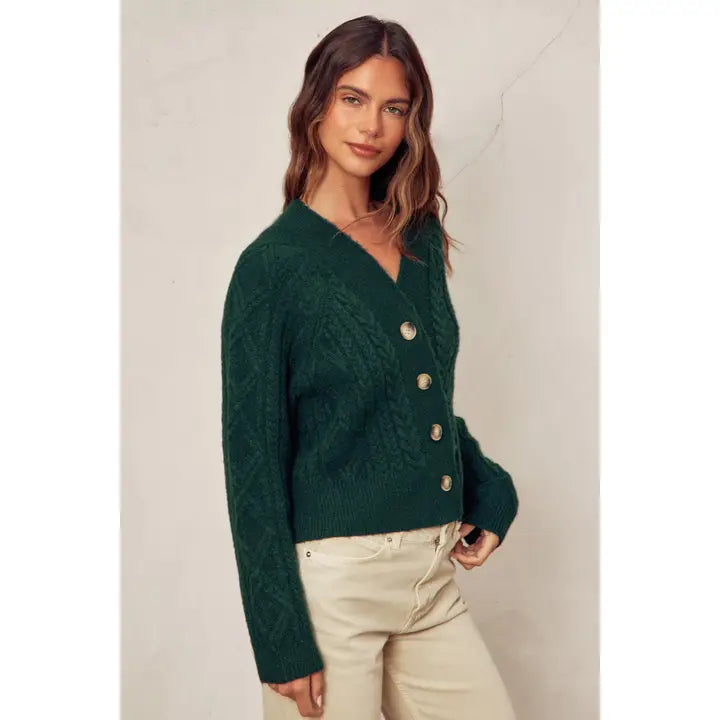 Fuzzy Cable Knit Cardigan