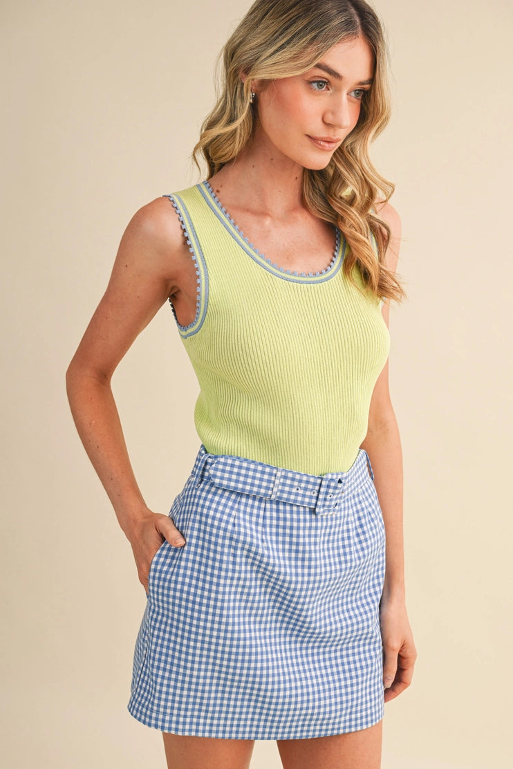 Penny Picot Trim Ribbed Knit Tank