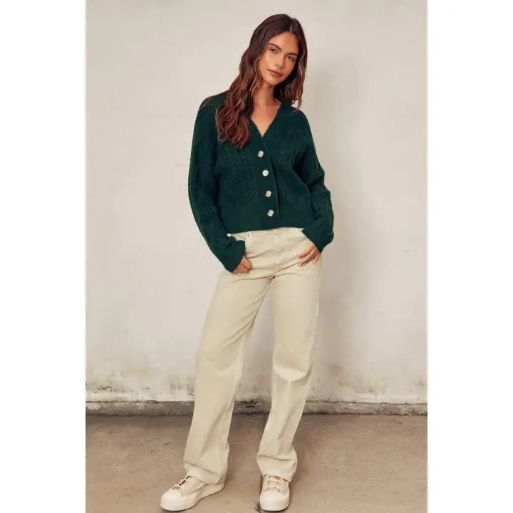 Fuzzy Cable Knit Cardigan