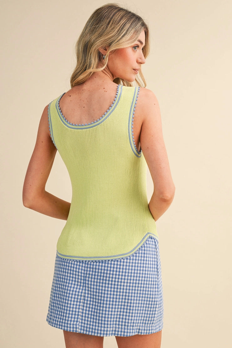 Penny Picot Trim Ribbed Knit Tank