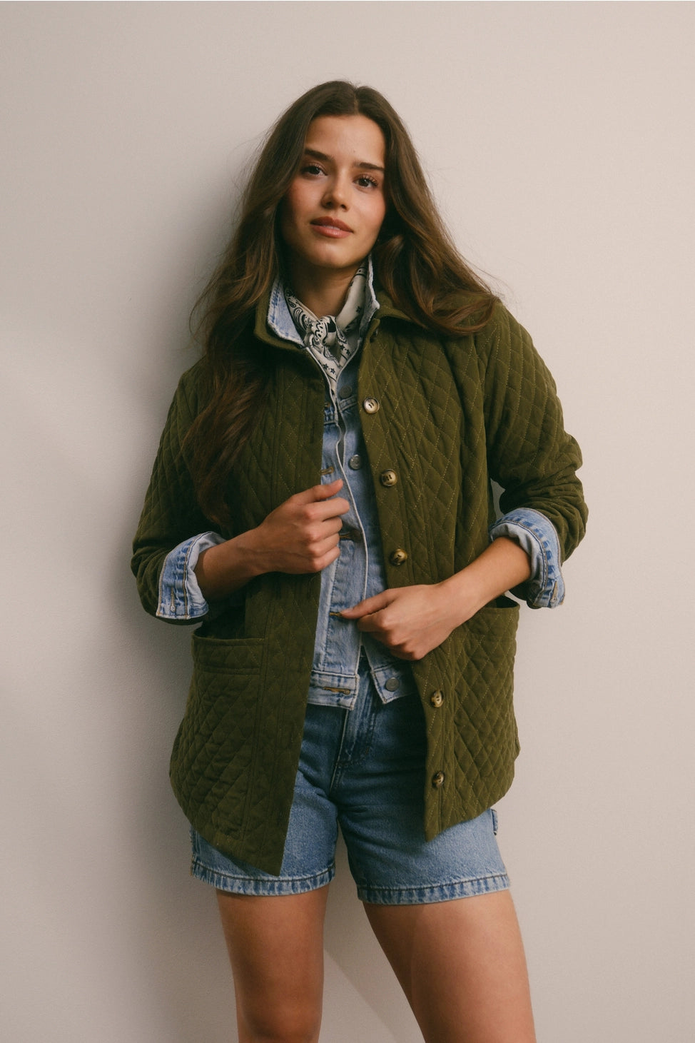 Quilted Corduroy Button-Up Jacket