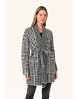 Houndstooth Long Sleeve Belted Shawl Cardigan