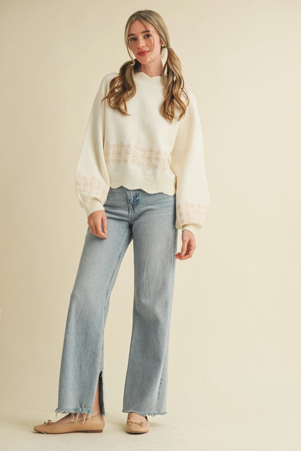 Savannah Scalloped Sweater with Embroidery
