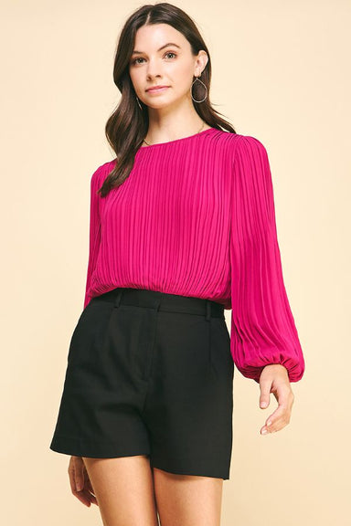 Marley Round Neck Pleated Top