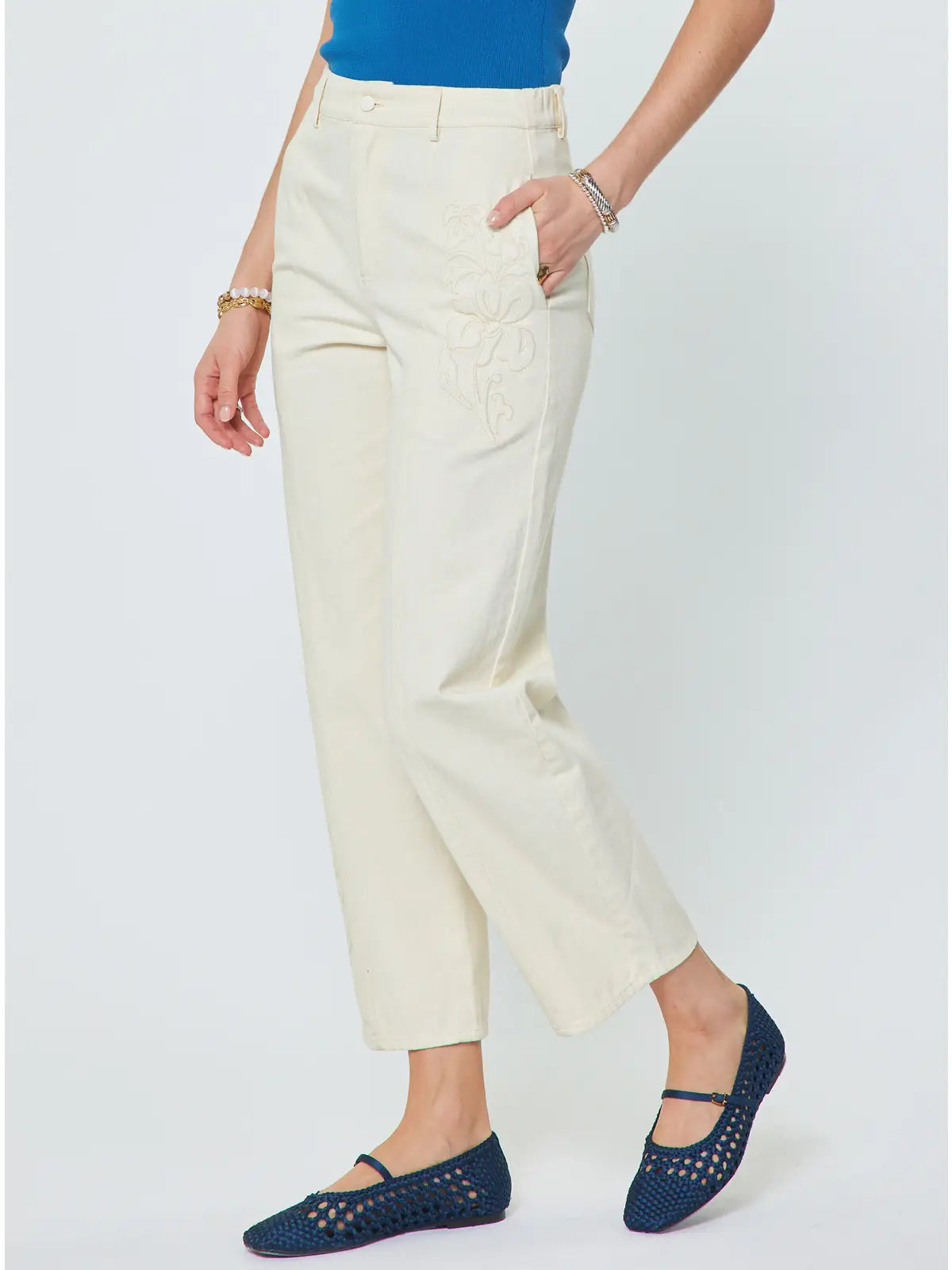 Nora Embroidered Cotton Barrel Pants