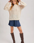 Mock Neck Cable Knit Sweater