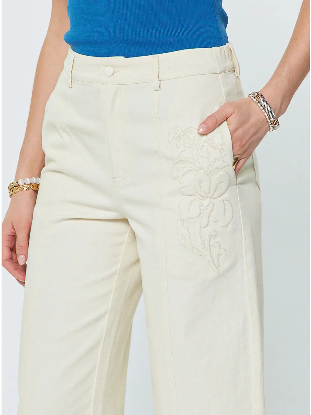 Nora Embroidered Cotton Barrel Pants