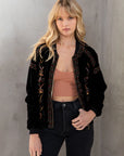 Katie Embroidered Velvet Bomber Jacket