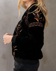 Katie Embroidered Velvet Bomber Jacket